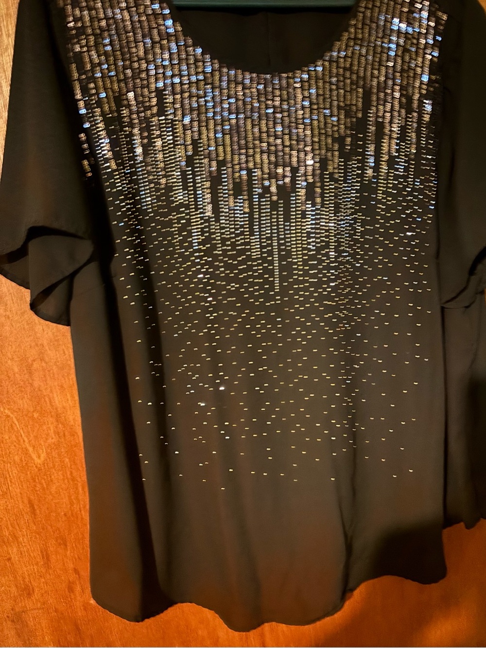 Black Embellished Short-Sleeve Women's Blouse